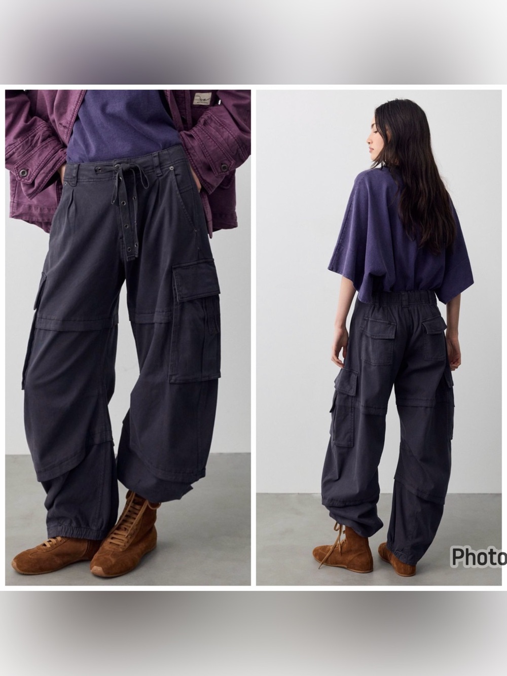 Free People Reef Curved Twill Cargo Pants Black Medium